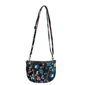 Lug Swivel Convertible Crossbody Bag Bloom Black floral expandable gusset purse